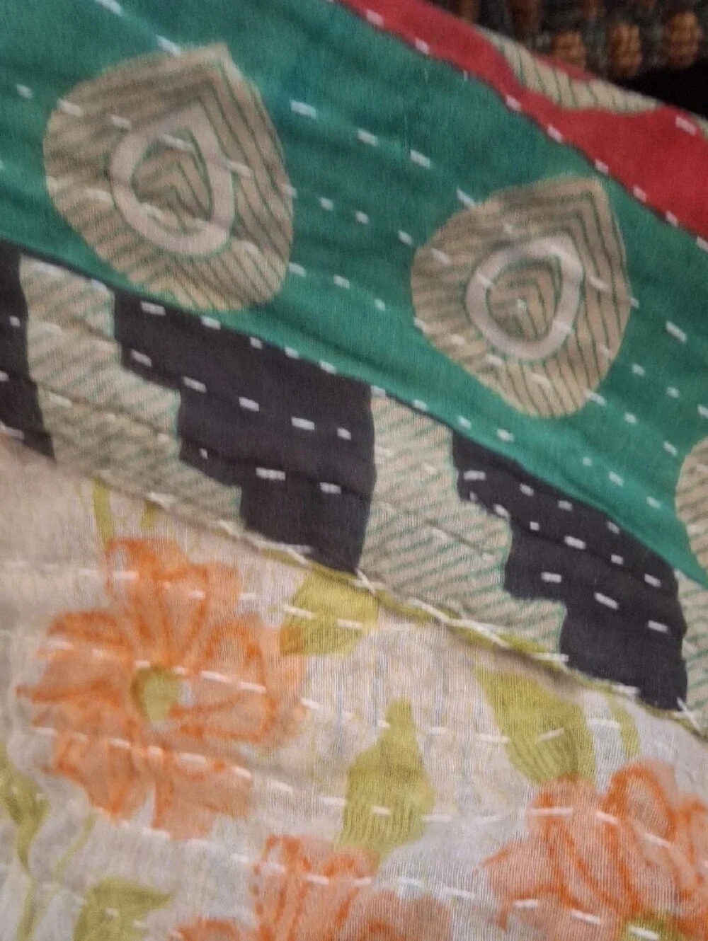 Kantha Floral Patchwork Quilted Bottoms - Multicolor